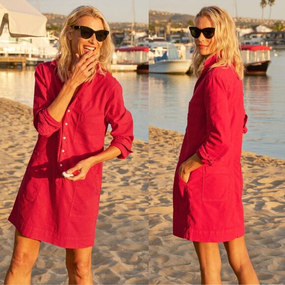Frank & Eileen Southern Ireland Utility Dress Double Decker Red Linen Size XL - Picture 9 of 10